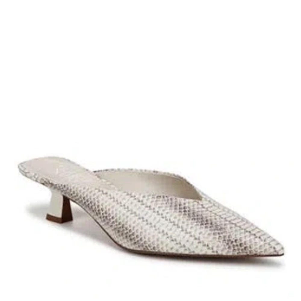 Franco Sarto Pointed Snake-Print Mule in Light Gray